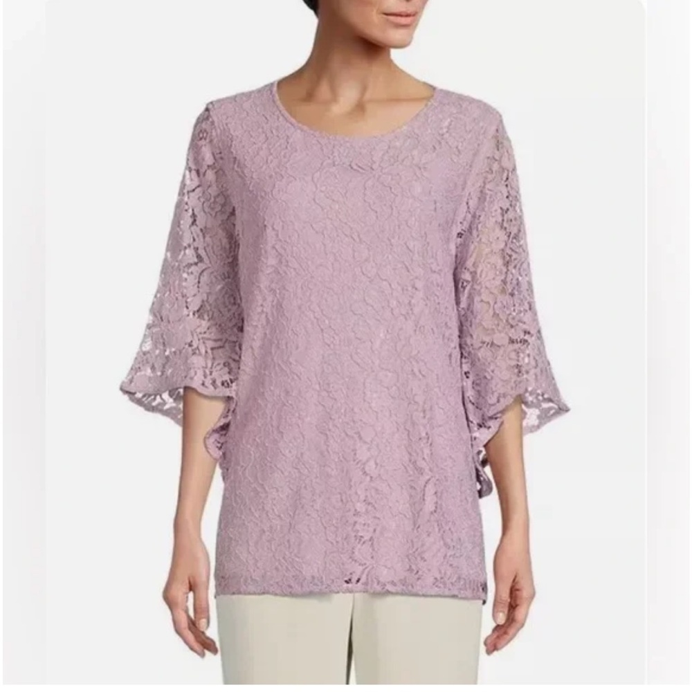 NWT Caroline Rose Julia Floral Lace Tunic Top Iced Orchid Size XL